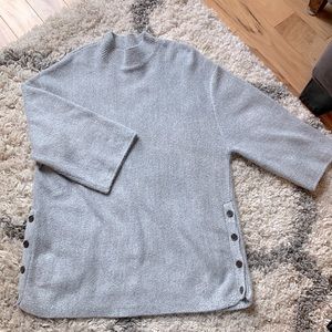 Grey mock neck, short sleeve sweater w/buttons
